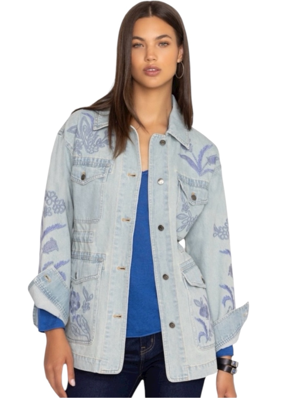 Johnny Was Myra Cargo Denim Jacket Medium NWT